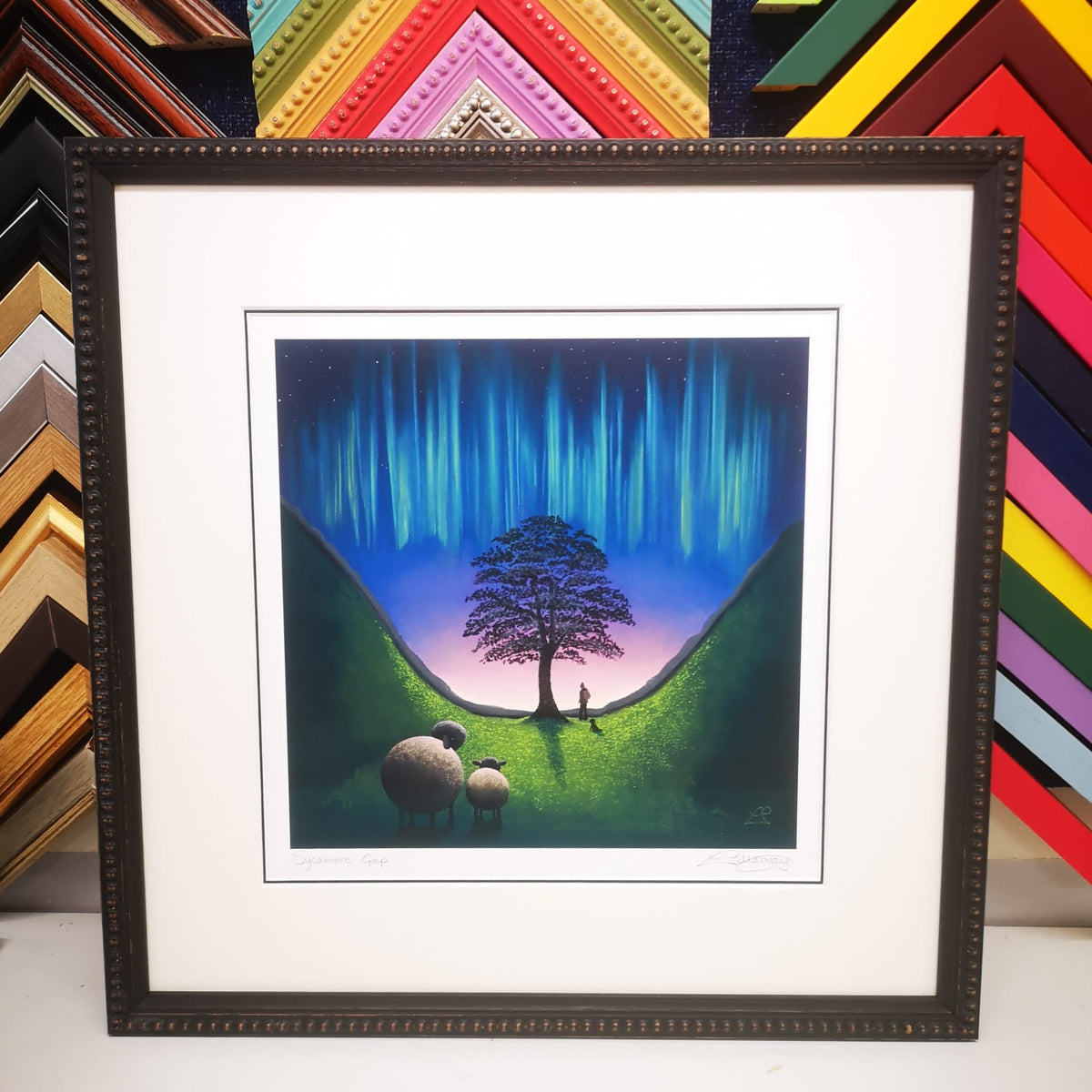 A framed print