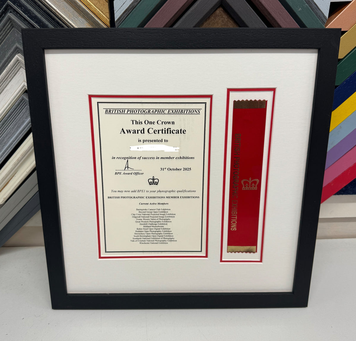 A framed certificate